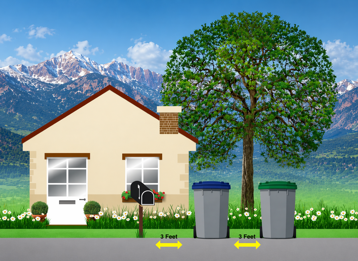 Recommended curb placement spacing for NEW Disposal trash and recycle carts