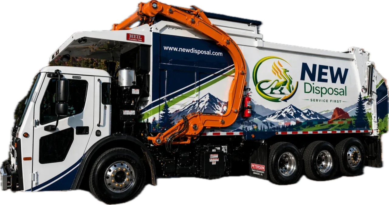 NEW Disposal curotto-can truck with Pikes Peak mountain wrap graphic